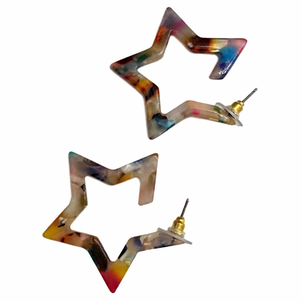 Multicolor Star Earrings Resin Open Star Retro Acrylic Statement Jewelry NWOT